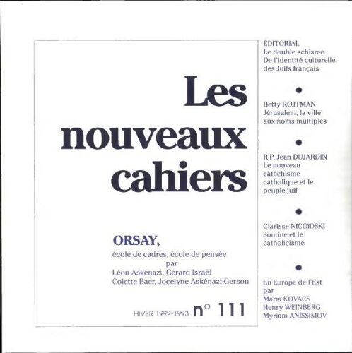 Les Nouveaux Cahiers N°111 (Hiver 1992-93)